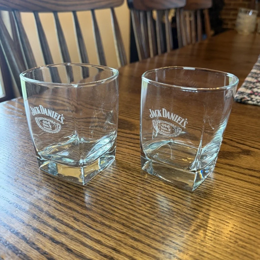 Vintage - Etched - Jack Daniels Old No. 7 Brand - Square Logo Glasses Set of 2
